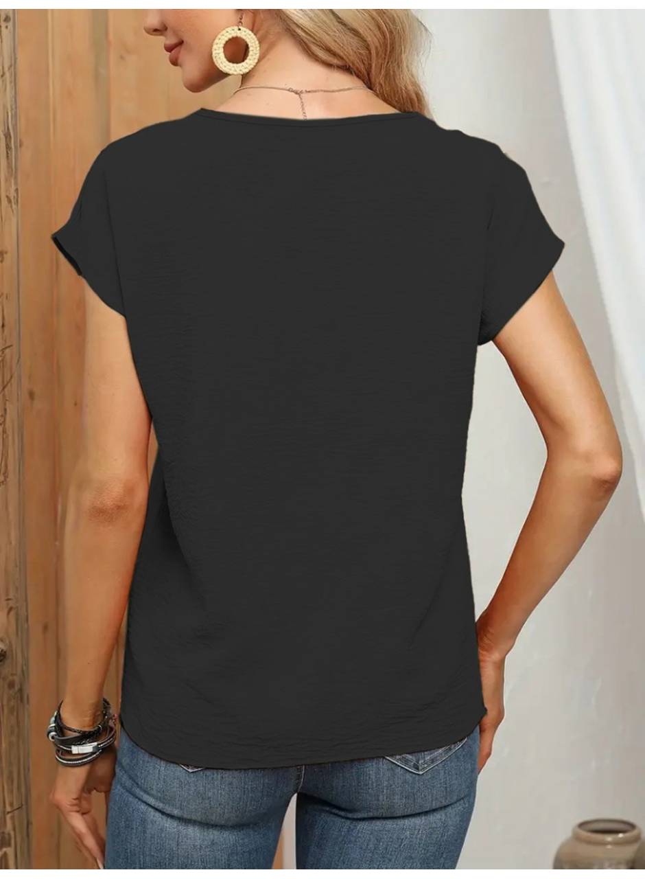 Kadın Kısa Kollu önü Düğmeli V Yaka Aerobin Bluz