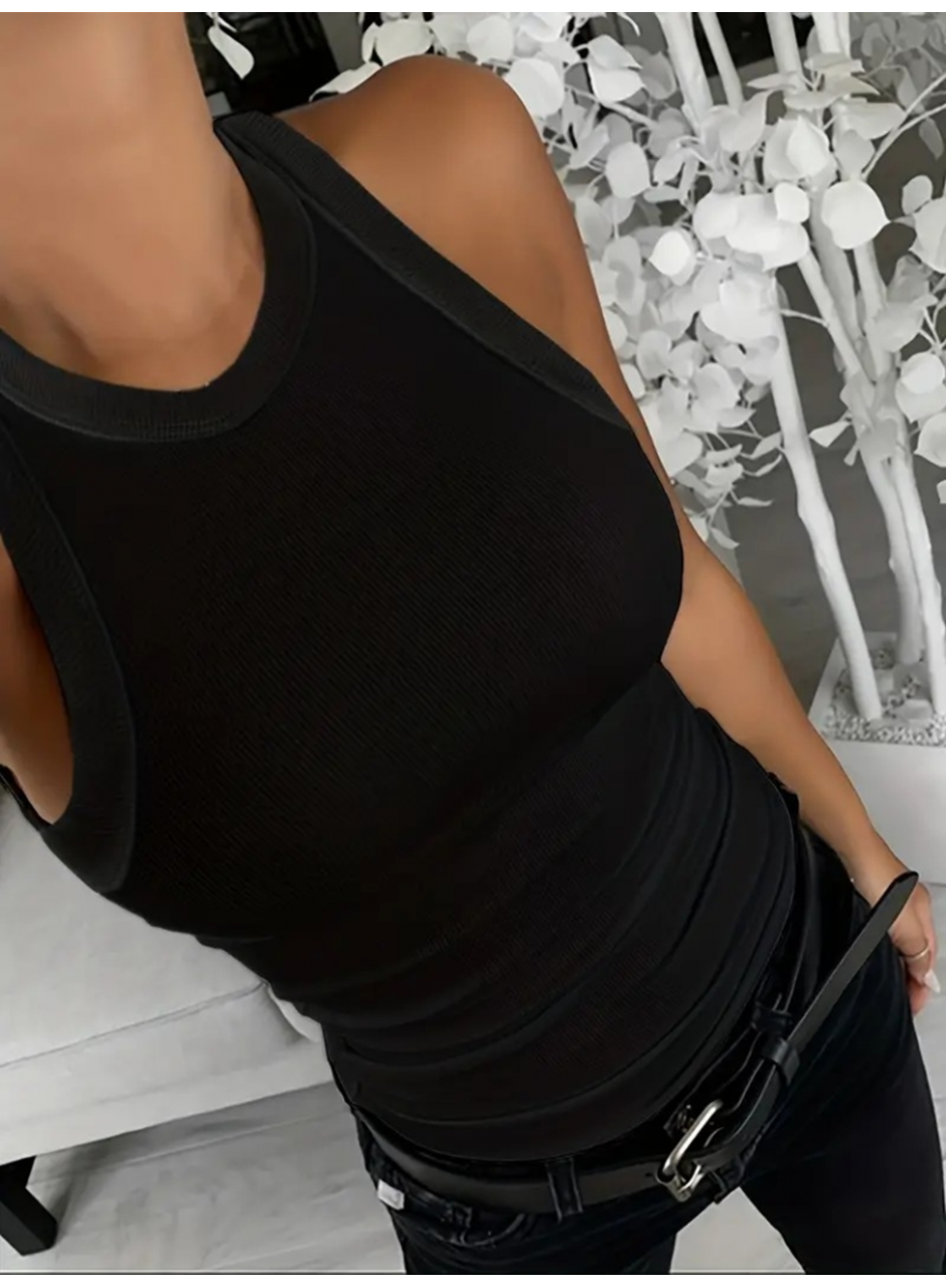 Kadın Kolsuz Yuvarlak Yaka Kalın Fitilli şardonlu Kaşkorse Bluz