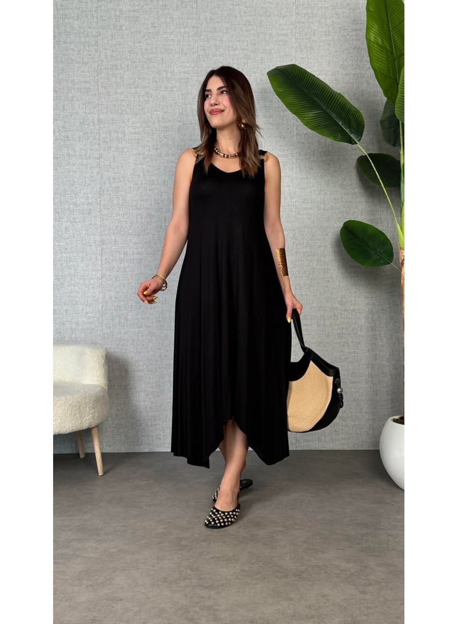 Kadın çan Dokuma Kumaş V Yaka Asimetrik Kesim Elbise