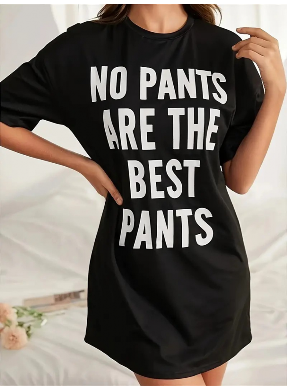 Kadın Kısa Kollu Yazı Baskılı Basic Mini Elbise