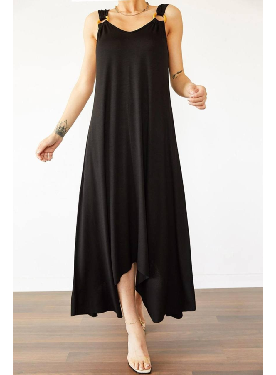 Kadın çan Dokuma Kumaş V Yaka Asimetrik Kesim Elbise