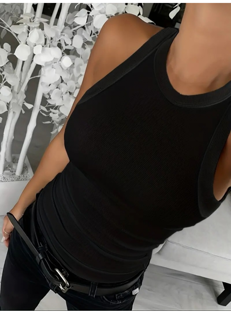 Kadın Kolsuz Yuvarlak Yaka Kalın Fitilli şardonlu Kaşkorse Bluz