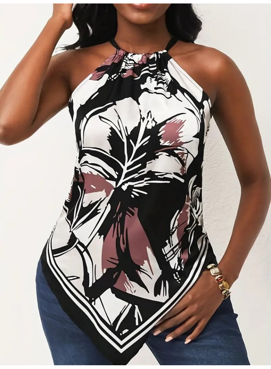 Kadın üçgen Kesim Boyundan Bağlamalı çiçek Desen Süprem Bluz