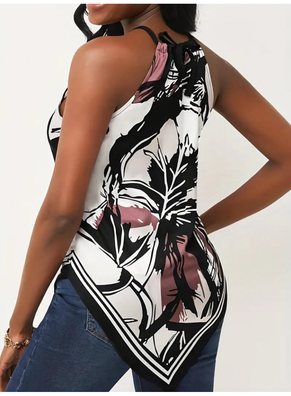 Kadın üçgen Kesim Boyundan Bağlamalı çiçek Desen Süprem Bluz