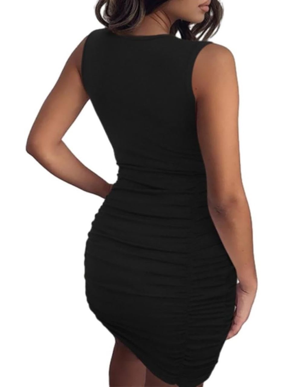 Kadın Askılı Bisiklet Yaka Lazer Dekolte Detaylı Kısa Janjan Krep Elbise