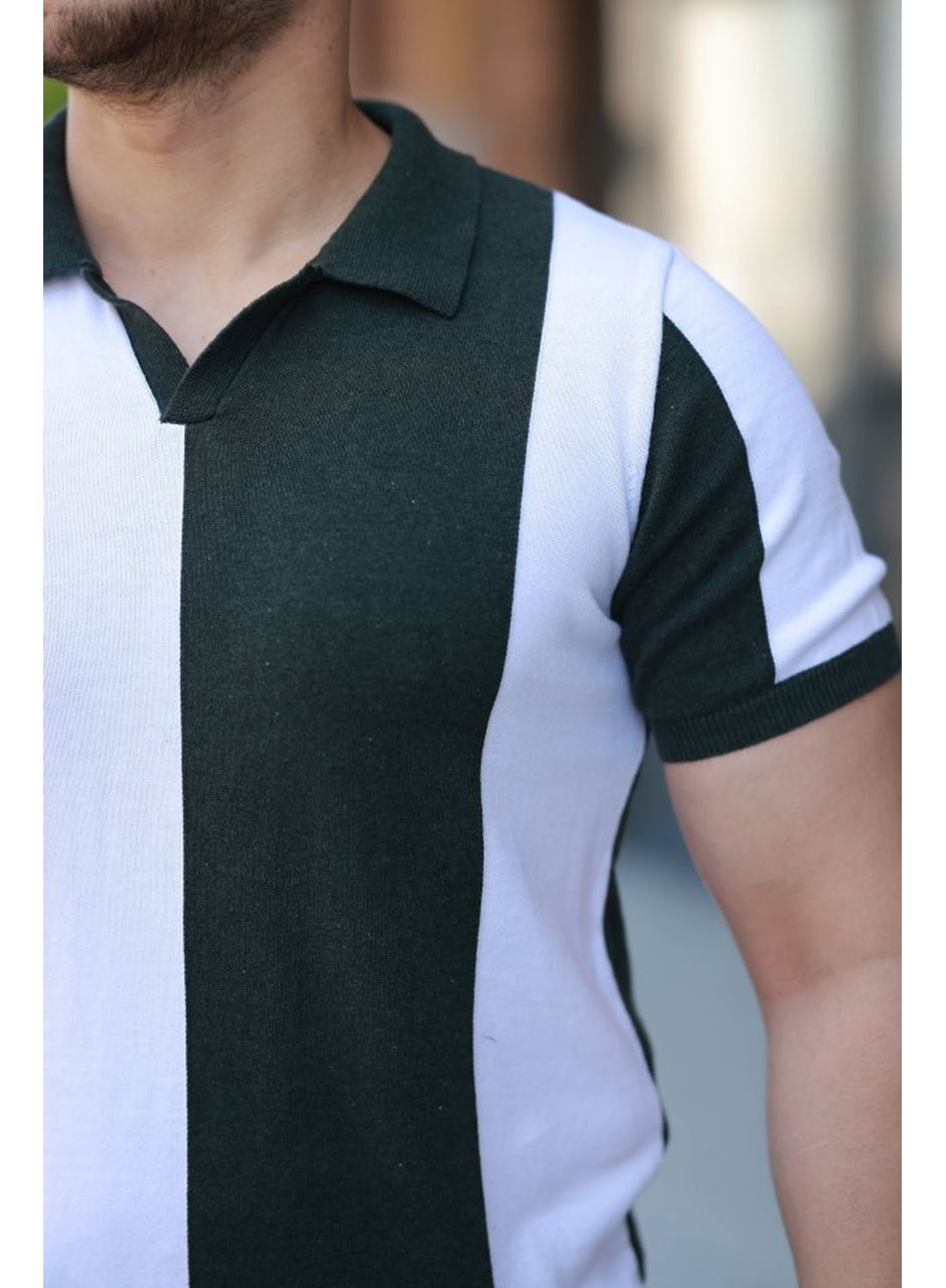 Erkek Kısa Kollu Polo Yakalı Blok Desenli Triko Tişört