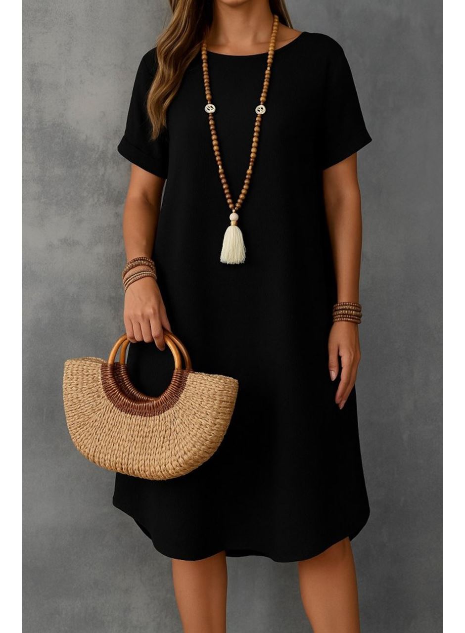 Kadın Kısa Kollu Kayık Yaka Bürümcük Elbise