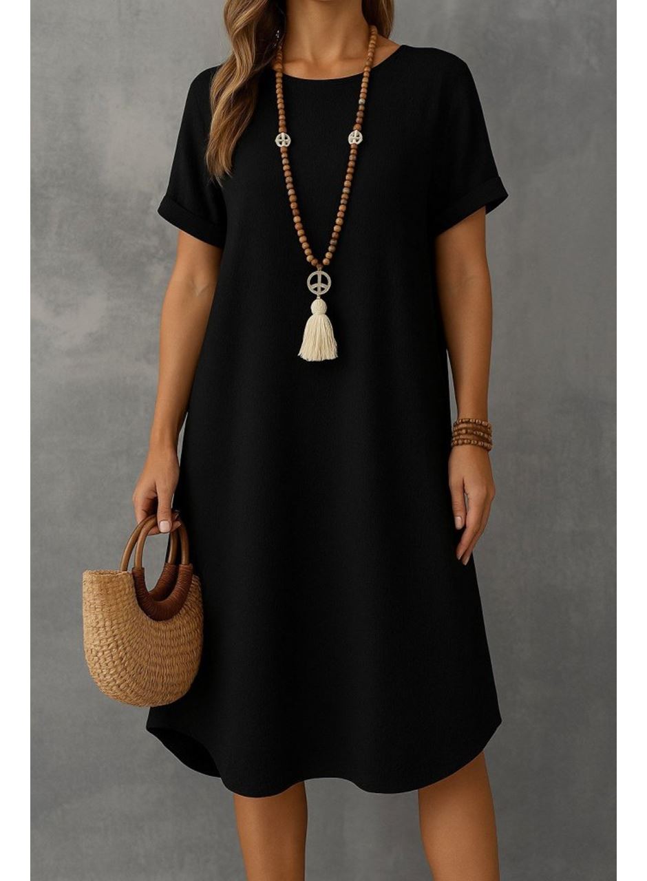 Kadın Kısa Kollu Kayık Yaka Bürümcük Elbise