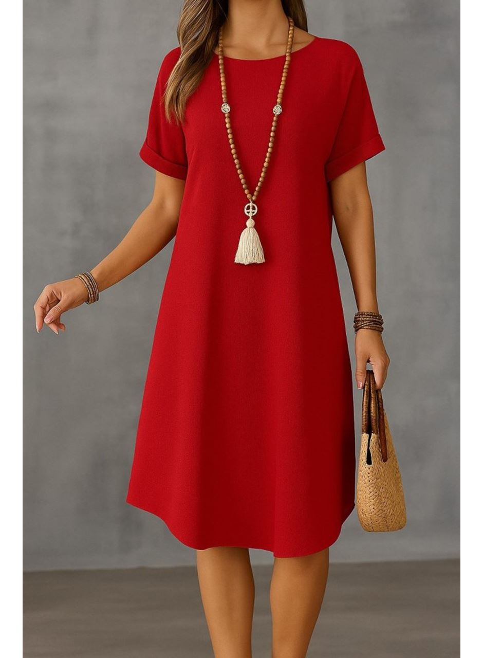 Kadın Kısa Kollu Kayık Yaka Bürümcük Elbise