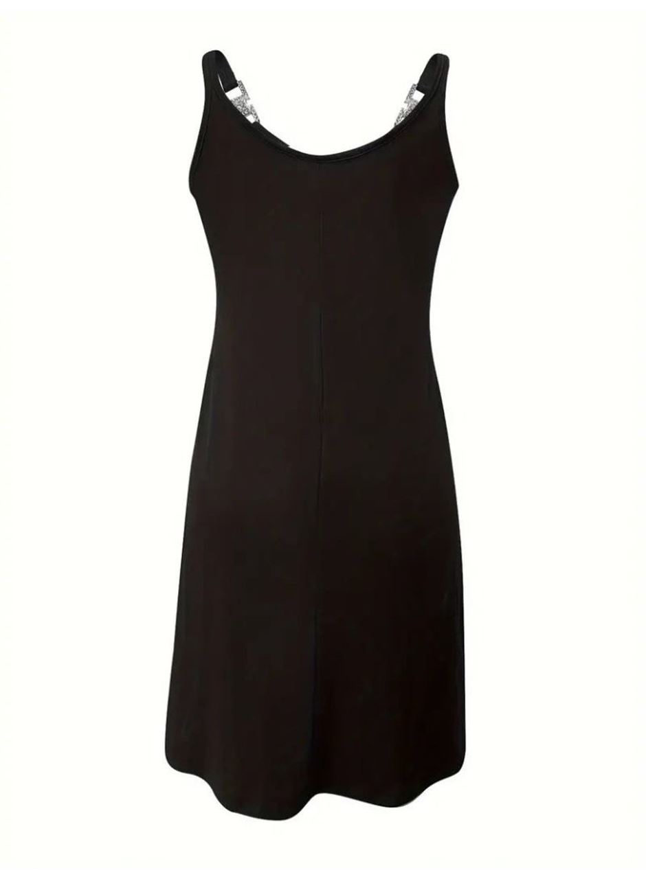 Kadın Askılı V Yakalı Toka Detaylı Janjan Krep Elbise