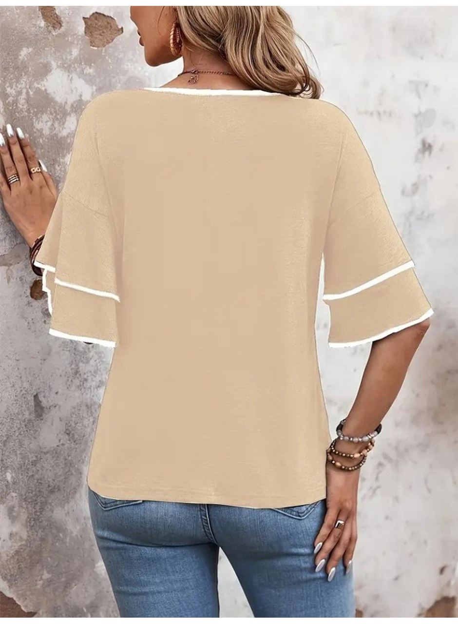 Kadın Kısa Kollu V Yakalı Viskon Bluz