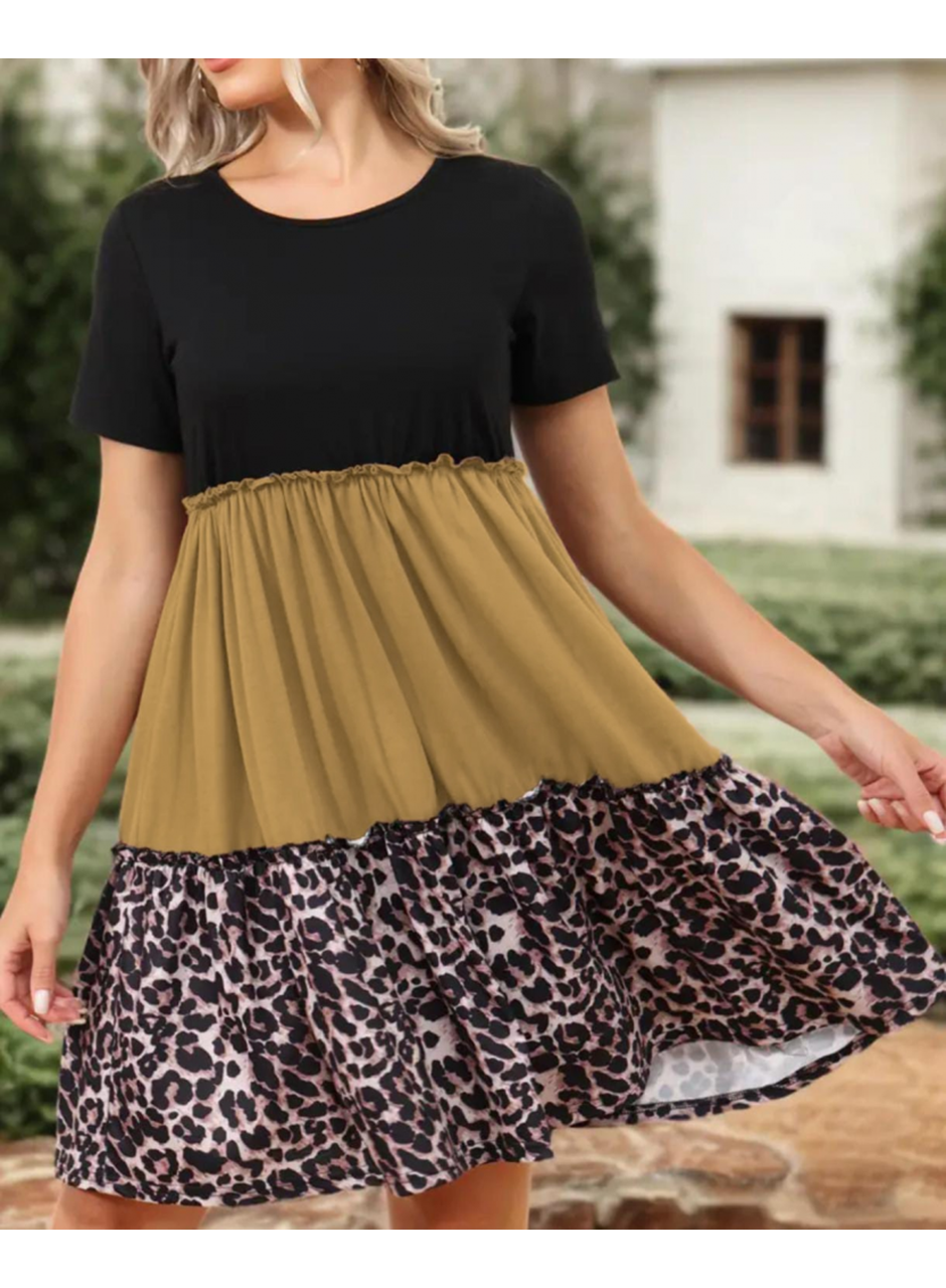 Kadın Leopar Detay üç Parça Viskon Elbise