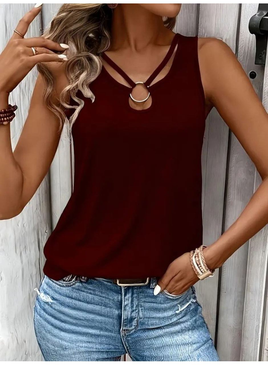 Kadın Askılı Yaka şerit Halka Detaylı Viskon Bluz