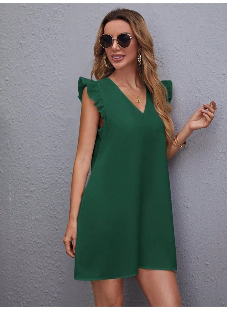 Kadın Kısa Kollu V Yakalı Ithal Krep Elbise