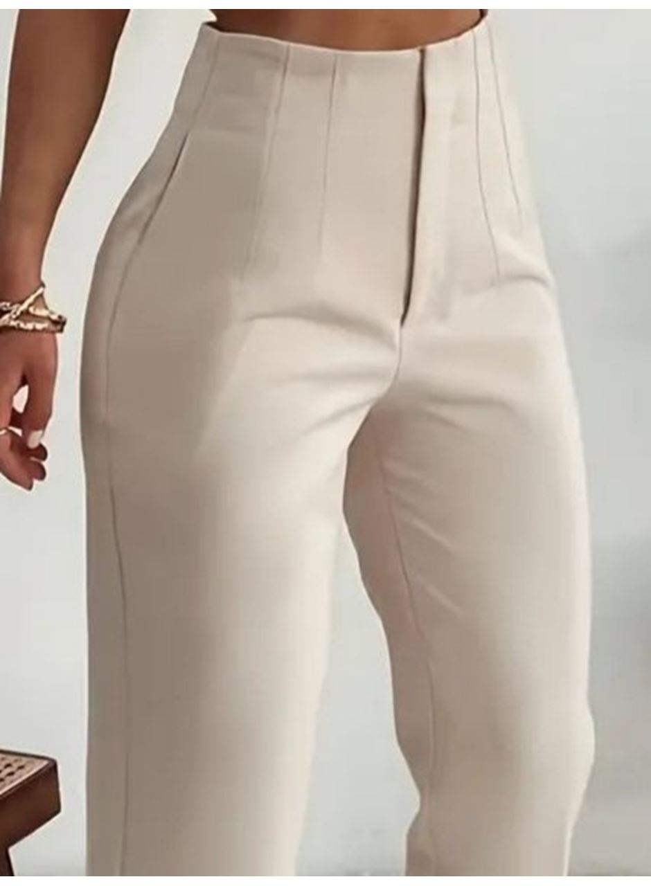 Kadın Yüksek Bel önden Fermuarlı Ithal Krep Pantolon