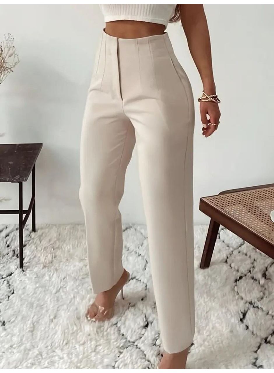 Kadın Yüksek Bel önden Fermuarlı Ithal Krep Pantolon