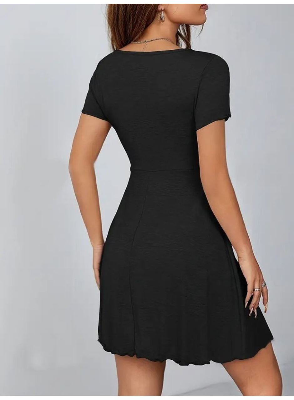 Kadın Kısa Kollu Derin Büzgülü V Yakalı Viskon Elbise