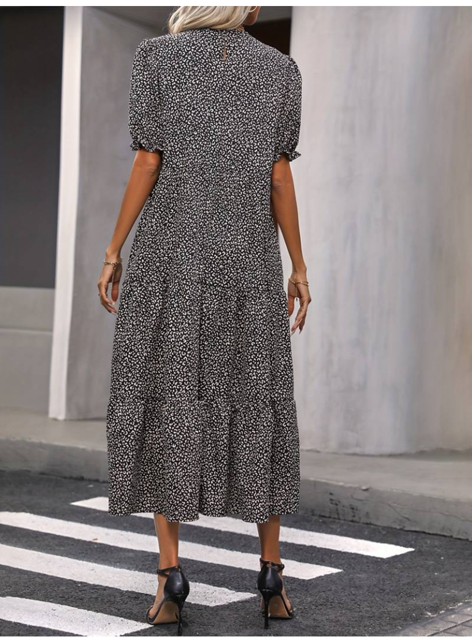 Kadın Mini Leopar Desen Midi üç Kat Elbise