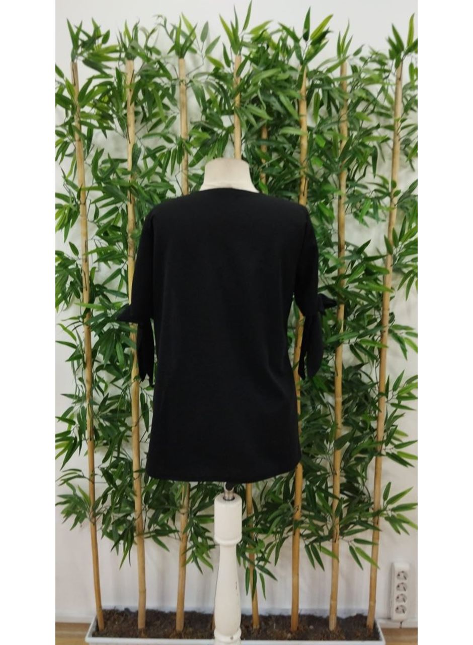 Kadın Kısa Kollu Kollardan Bağlamalı önden Asimetrik Kesim çift Renk Detaylı Düğmeli Ithal Krep Bluz