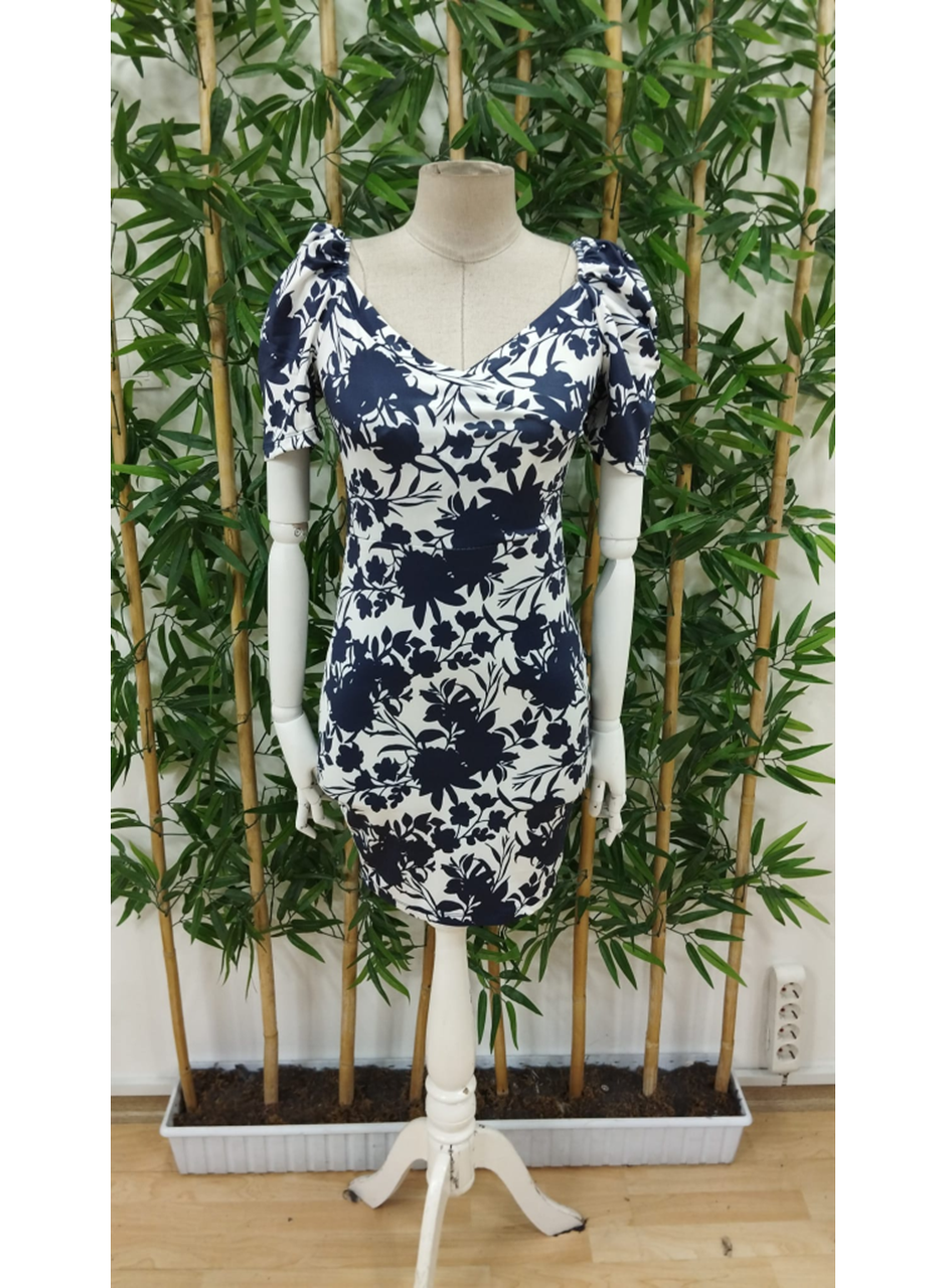 Kadın Kısa Kollu Kruvaze Yakalı çiçek Baskılı Süprem Elbise