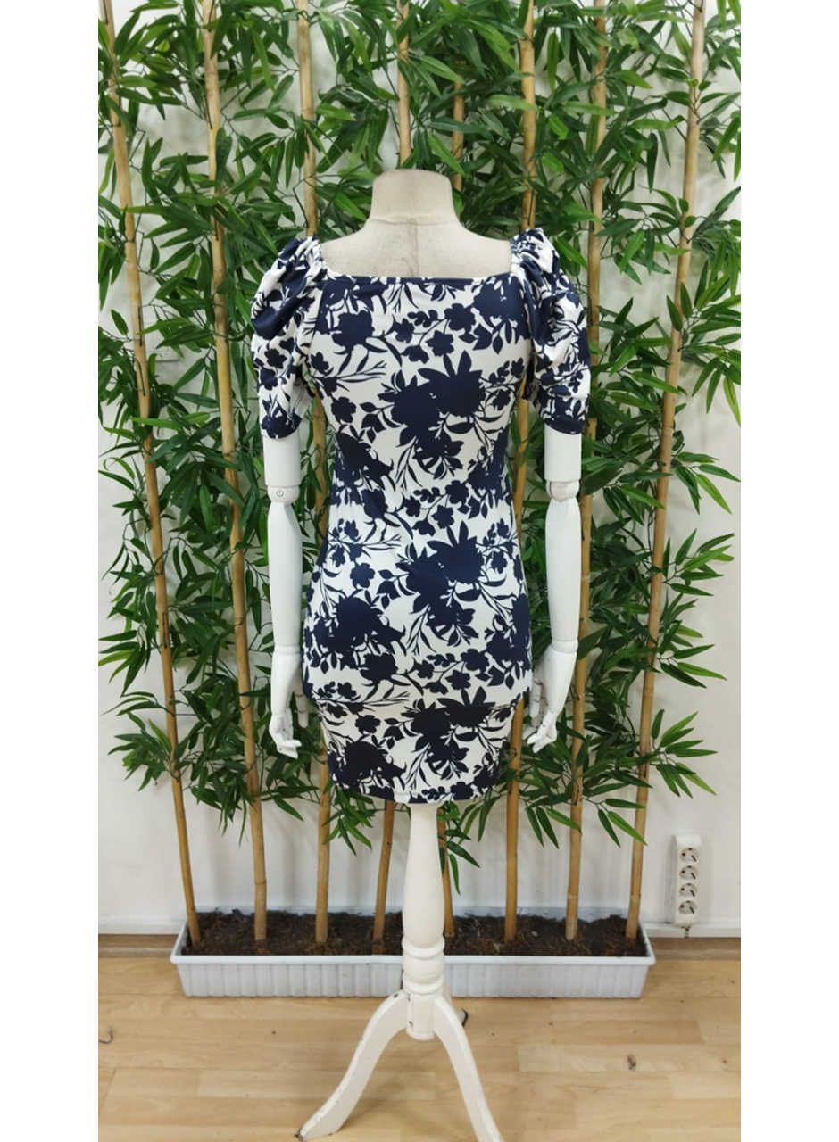 Kadın Kısa Kollu Kruvaze Yakalı çiçek Baskılı Süprem Elbise