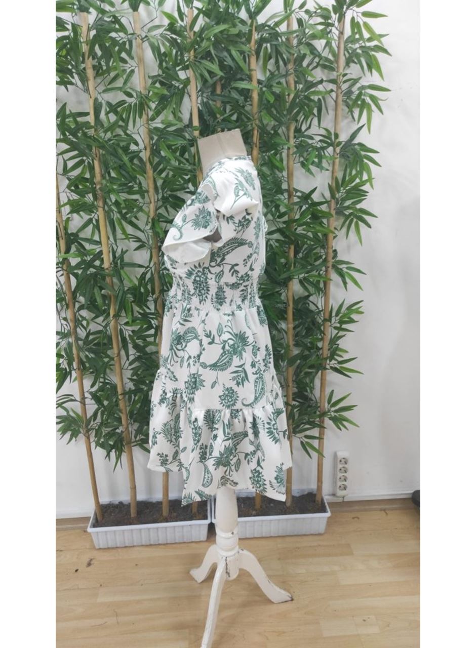 Kadın Kısa Fırfır Kollu Kruvaze Yaka çiçekli Atlas Elbise