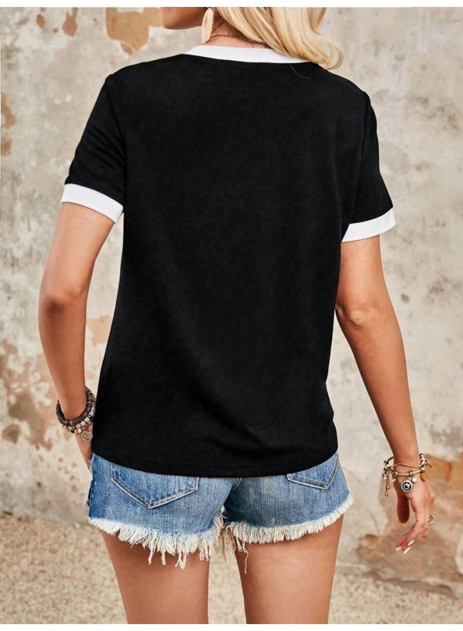 Kadın Kısa Kollu V Yakalı Viskon Bluz