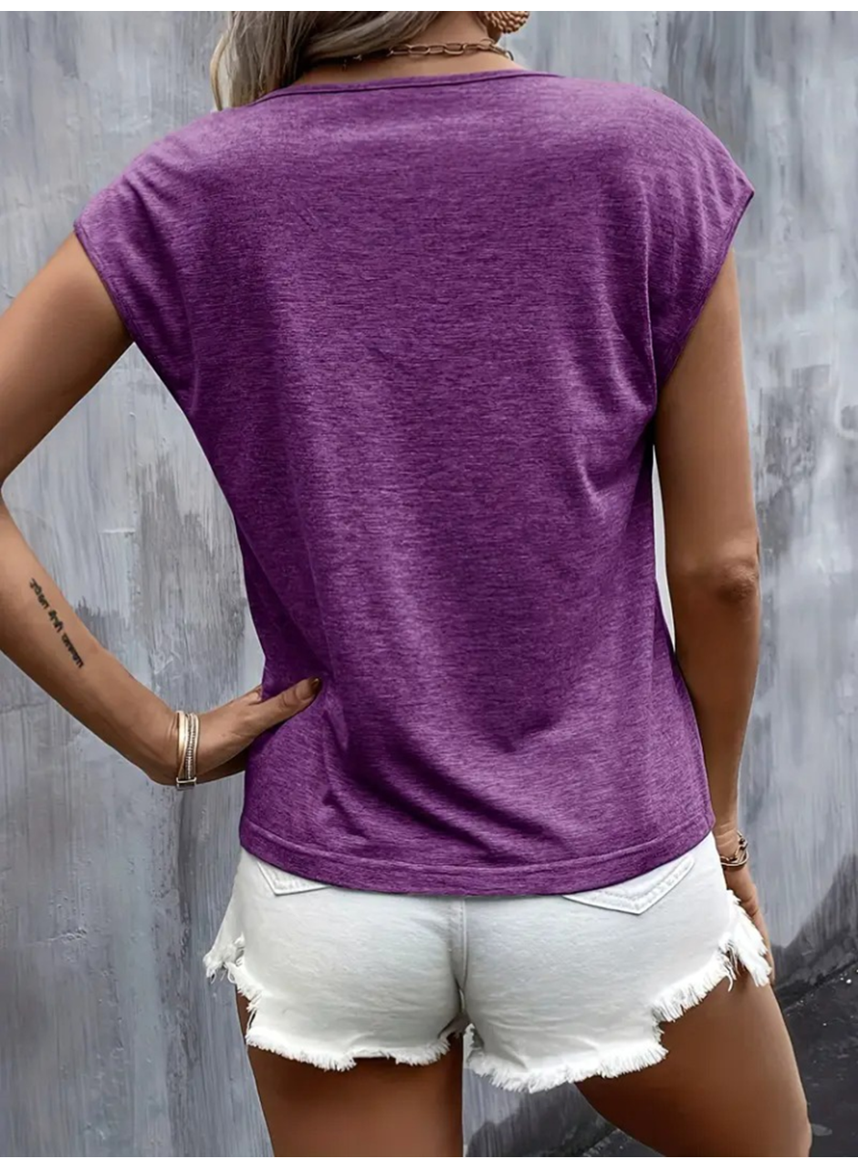 Kadın Kısa Kollu V Yakalı Kalp Baskılı Viskon Bluz