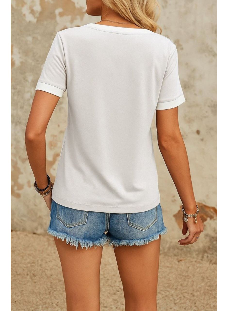 Kadın Kısa Kollu V Yakalı Viskon Bluz