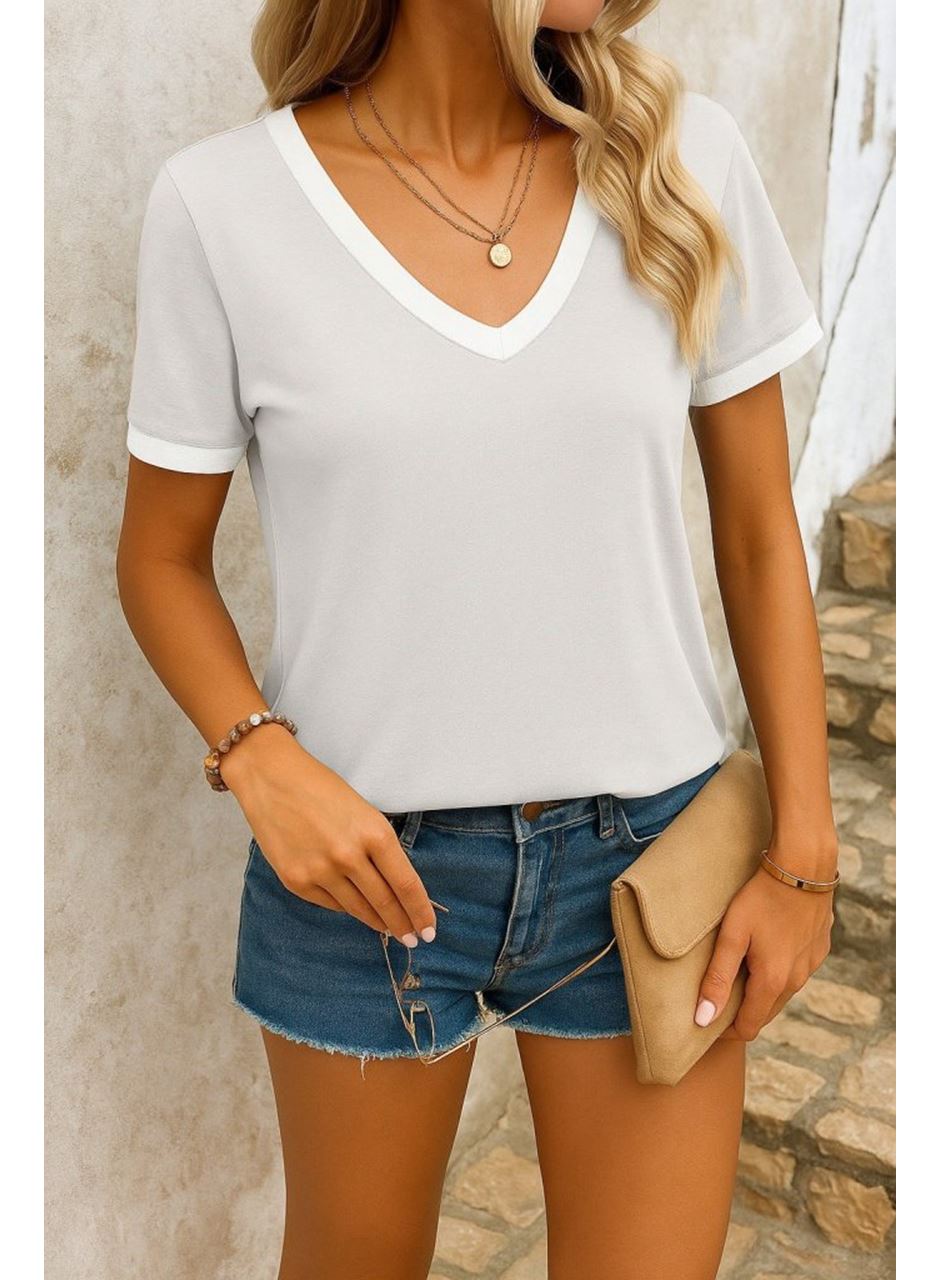 Kadın Kısa Kollu V Yakalı Viskon Bluz