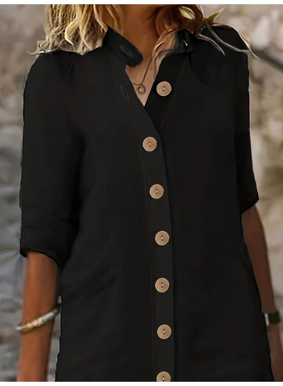 Kadın Kısa Kollu Hakim Yaka önden Düğmeli Kısa Müslim Elbise