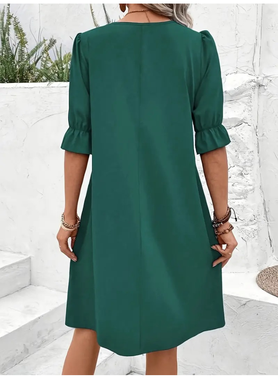 Kadın Kısa Kollu V Yakalı Salaş Janjan Krep Elbise