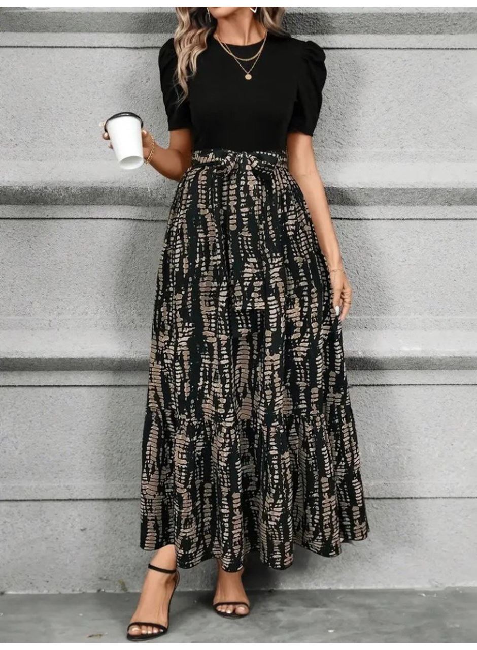 Kadın Kısa Kollu Bisiklet Yaka üst Ithal Krep Alt Süprem Maksi Boy Elbise