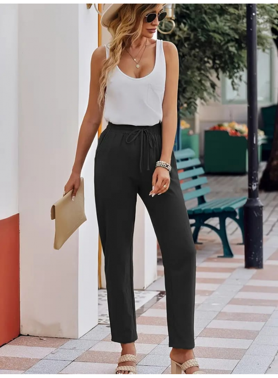 Kadın Beli Lastikli Keten Pantolon