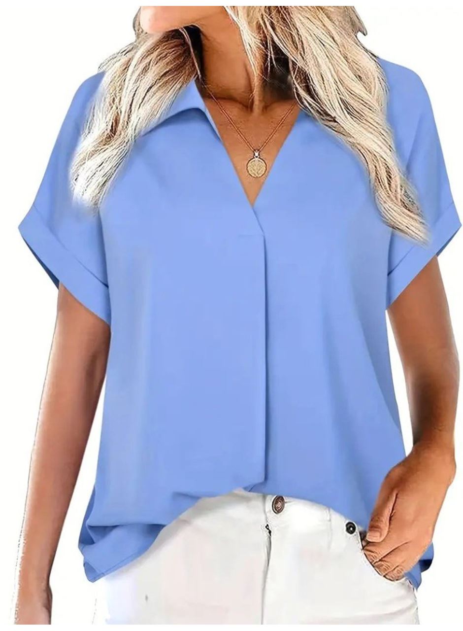 Kadın Kısa Kollu Yakalı Uzun Sandy Bluz