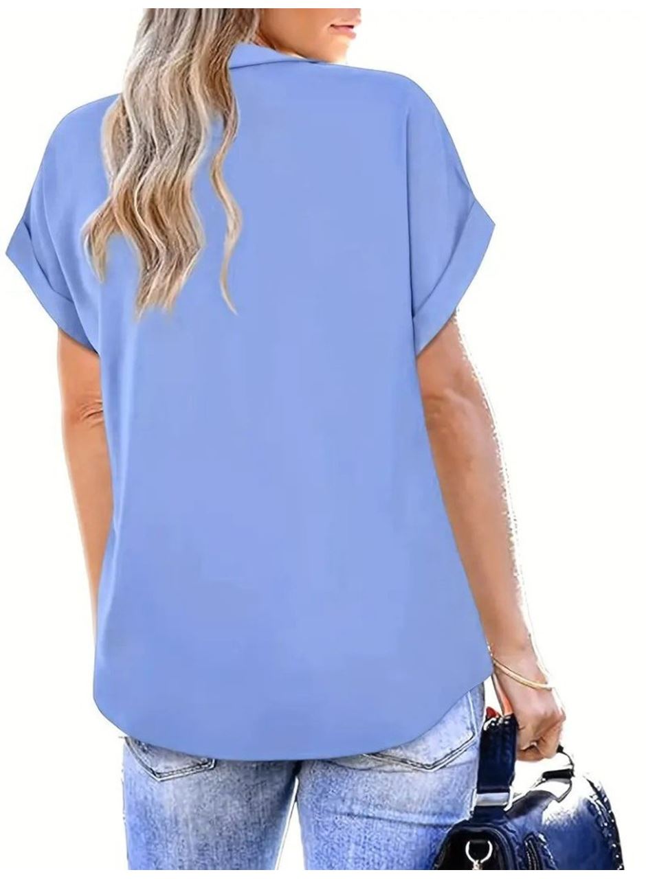 Kadın Kısa Kollu Yakalı Uzun Sandy Bluz