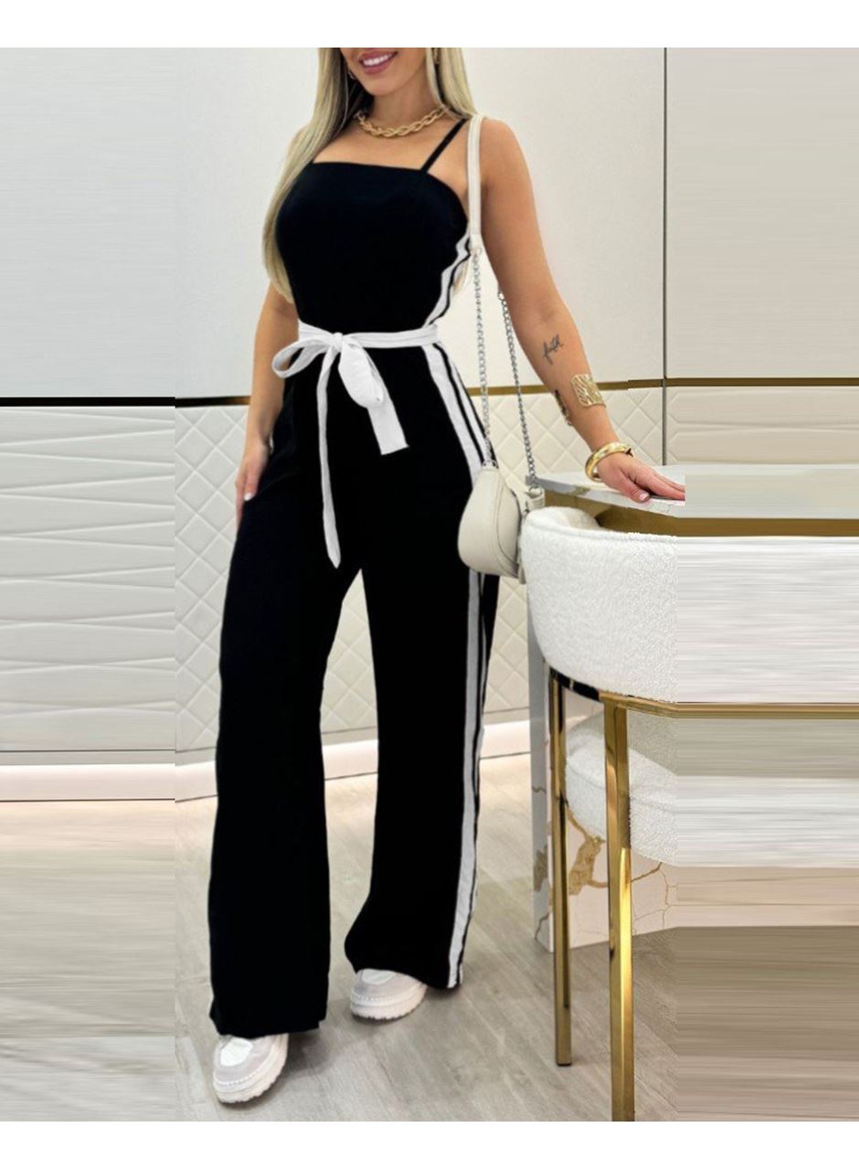 Kadın Ip Askılı Straplez Belden Kuşaklı Viskon Iki Iplik Tulum