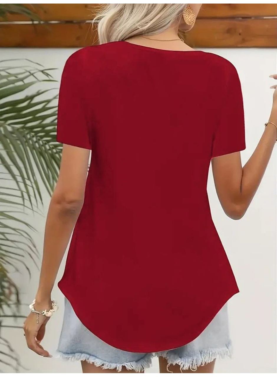 Kadın Kısa Kollu Kare Lazer Yakalı Janjan Krep Bluz