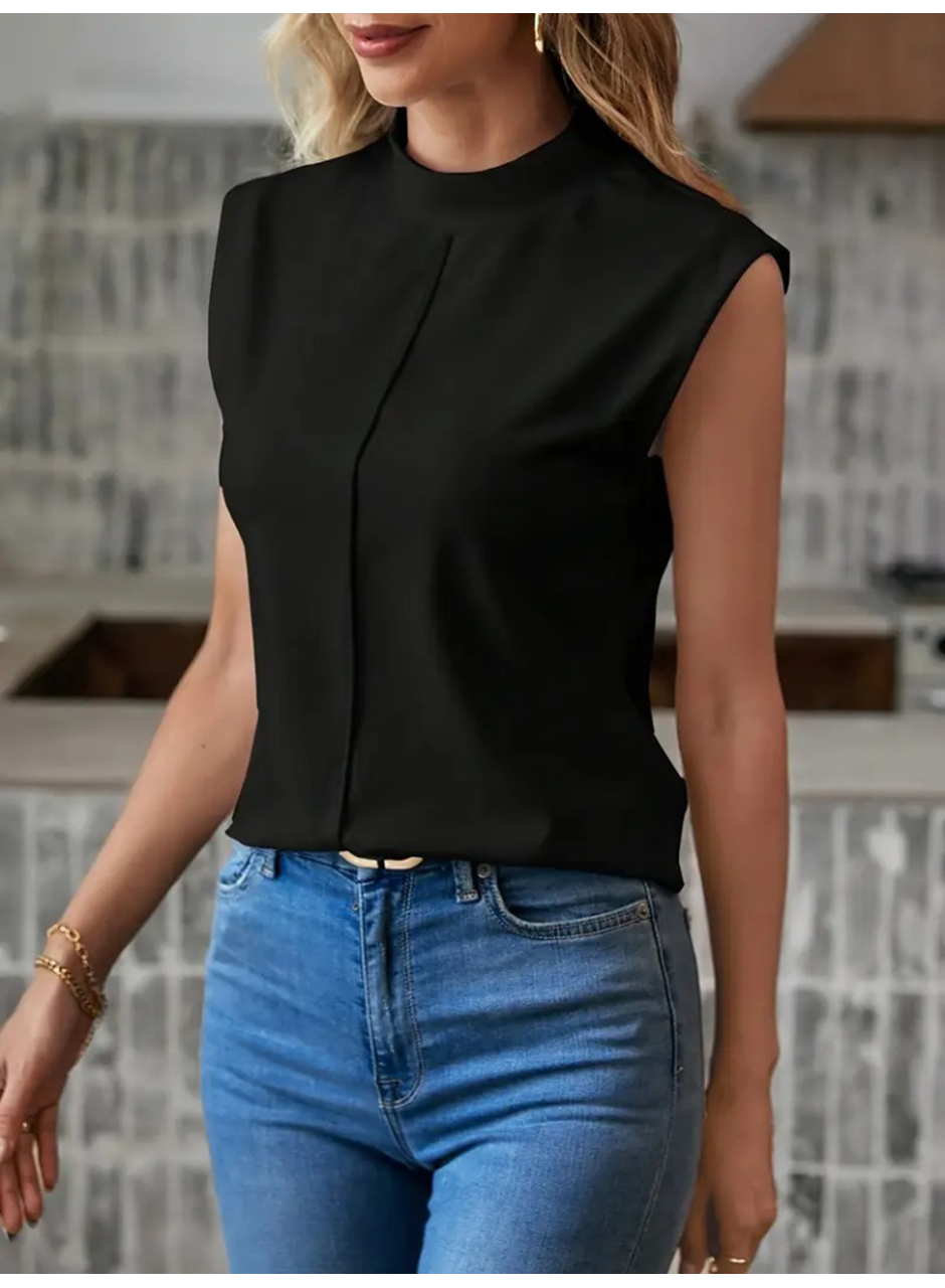 Kadın Kısa Reglan Kollu Yarı Balıkçı Yaka Ithal Krep Bluz