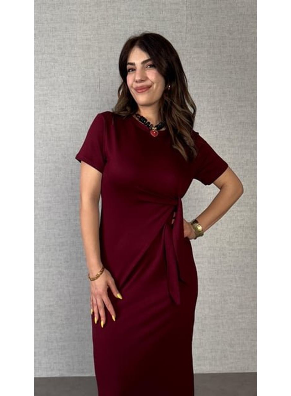 Kadın Kısa Kollu Bisiklet Yaka Yandan Bağlamalı Viskon Iki Iplik Elbise