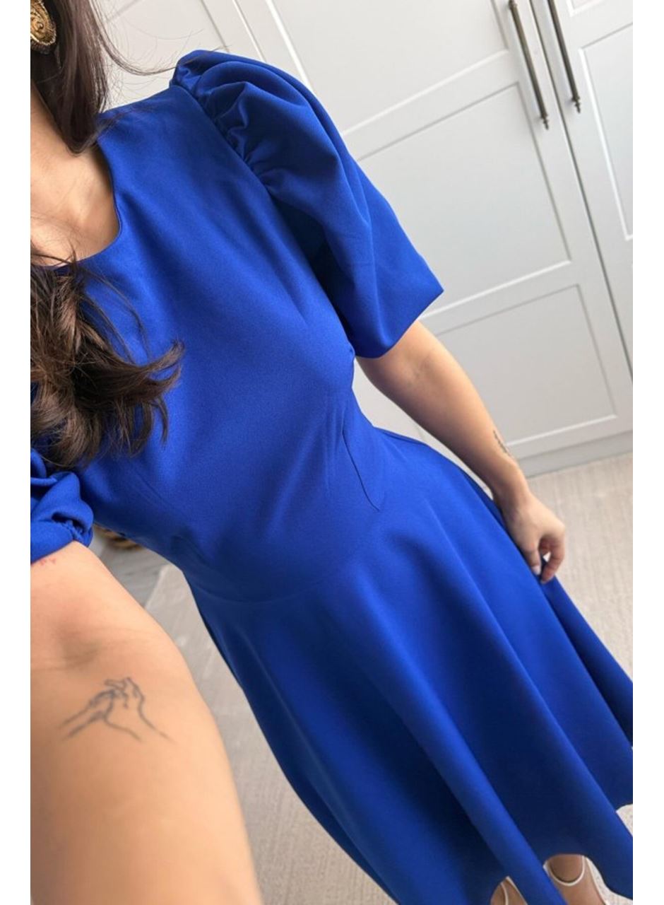 Kadın Kısa Balon Kollu Bisiklet Yaka Geniş Kesim Janjan Krep Elbise