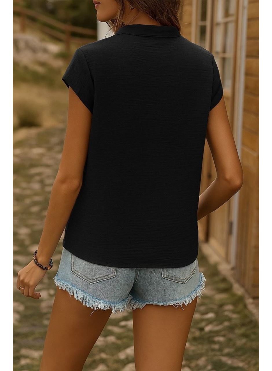 Kadın Kısa Kollu V Yakalı önden Düğmeli Müslim Gömlek