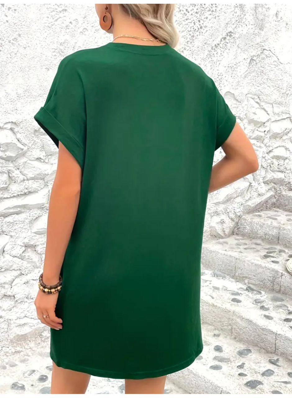 Kadın Kısa Kollu Bisiklet Yaka Cepli Kelebek Baskılı Viskon Elbise