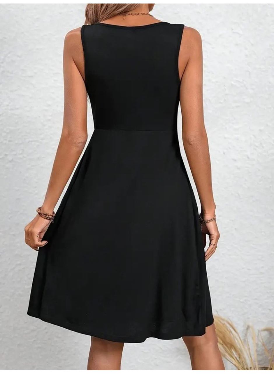 Kadın Askılı Yuvarlak Yaka önden Pileli Viskon Elbise