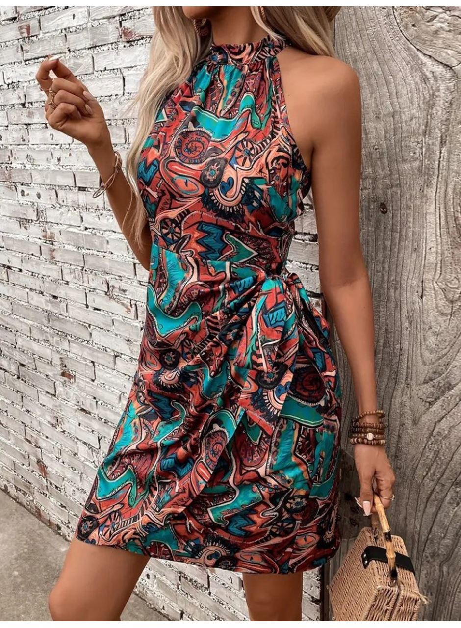 Kadın Omuzlardan Açık Yarı Balıkçı Yaka Yandan çapraz Bağlama Detaylı Süprem Kısa Elbise