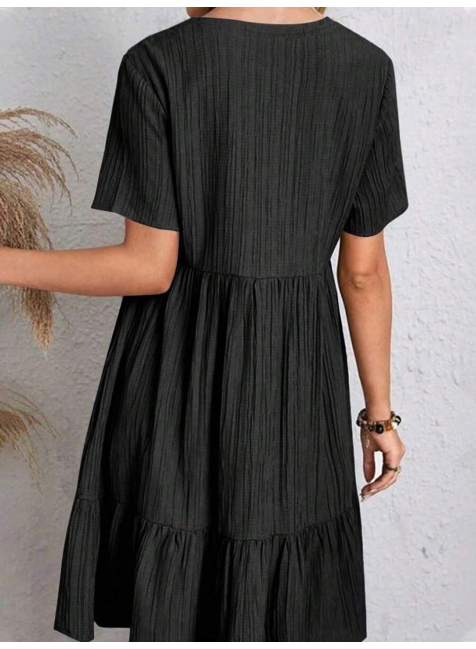 Kadın Kısa Kollu V Yakalı Fırfırlı Bürümcük Elbise