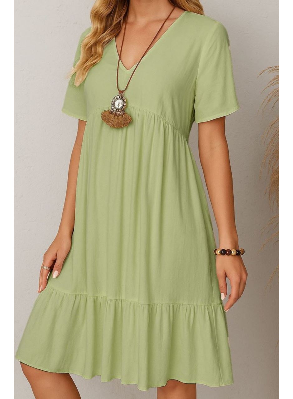Kadın Kısa Kollu V Yakalı Fırfırlı Bürümcük Elbise