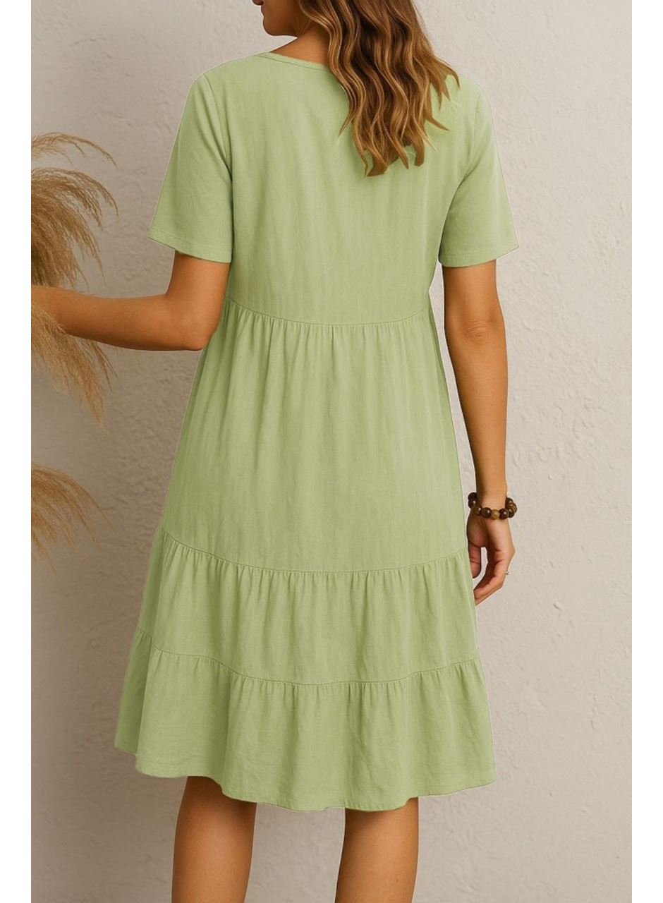 Kadın Kısa Kollu V Yakalı Fırfırlı Bürümcük Elbise