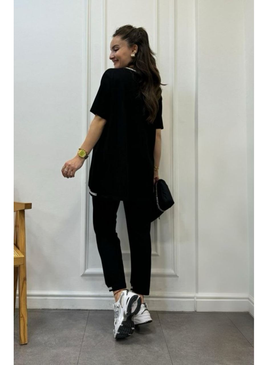 Kadın Kısa Kollu V Yakalı Iki Iplik Bluz Ve Pantolon Ikili Takım