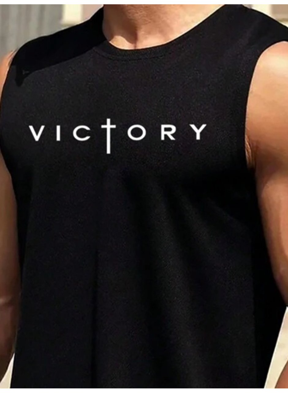 Erkek Sıfır Kol Victory Baskılı Süprem Tişört